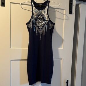 Express Midnight Blue Dress with Silver Sequins